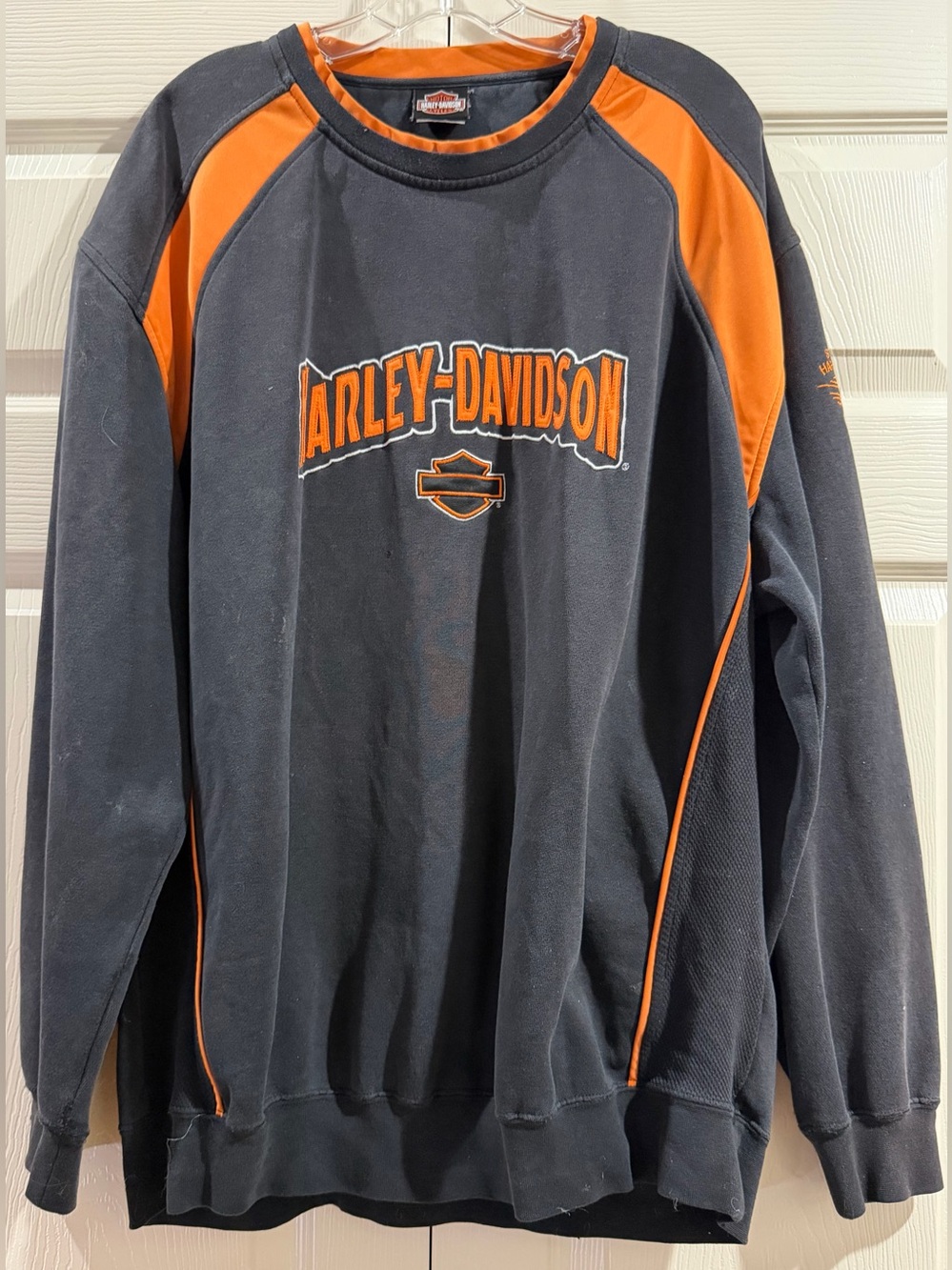 Harley Davison Motorcycle Sweat Shirt Men Black Orange Sz XL